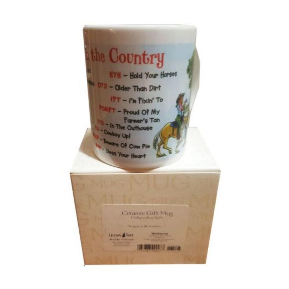 Leanin Tree Ceramic 12oz Coffee Mug Redneck Hillbilly Texting In The Country...